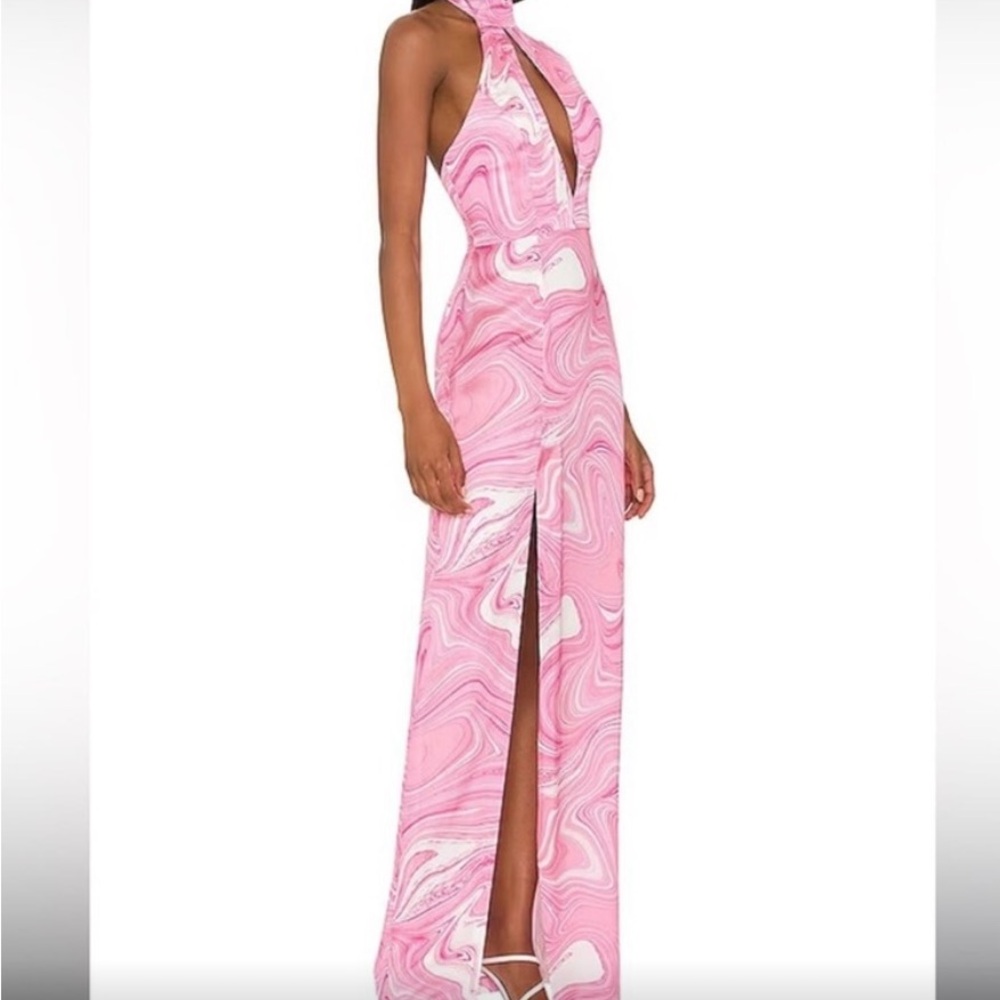 🌸Amanda Uprichard Maxi Gown/Dress in Pink/White Swirl Size M